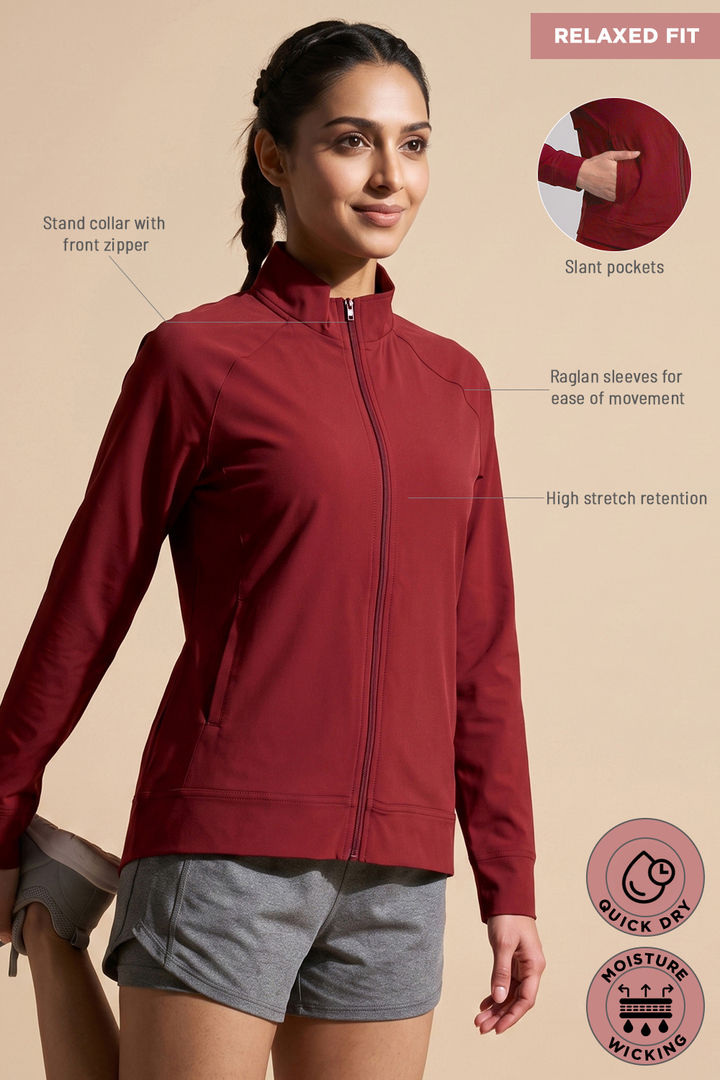 Zelocity Quick Dry Relaxed Fit Gym & Training Jacket - Deep Claret — image 7